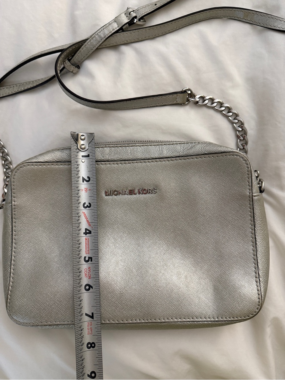 Michael Kors Silver Metallic Leather Crossbody with Chain Strap